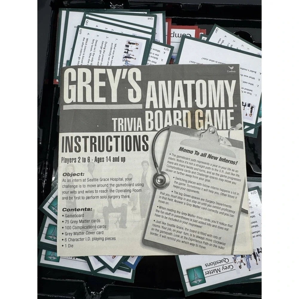 Grey's Anatomy Trivia Board Game Movie & TV Theme Trivia Complete Game